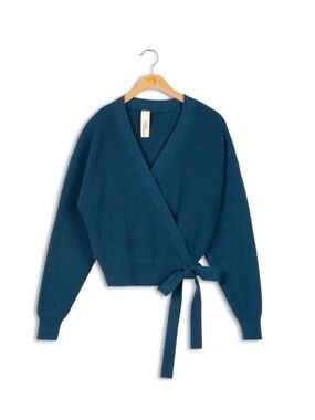 Knit Makers Chunky Knit Teal Wraparound Sweater NWOT S